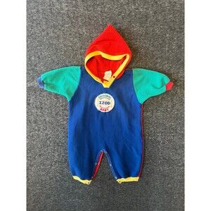 IZOD Baby Vintage 80s/90s Colorblock Hooded Playsuit Romper